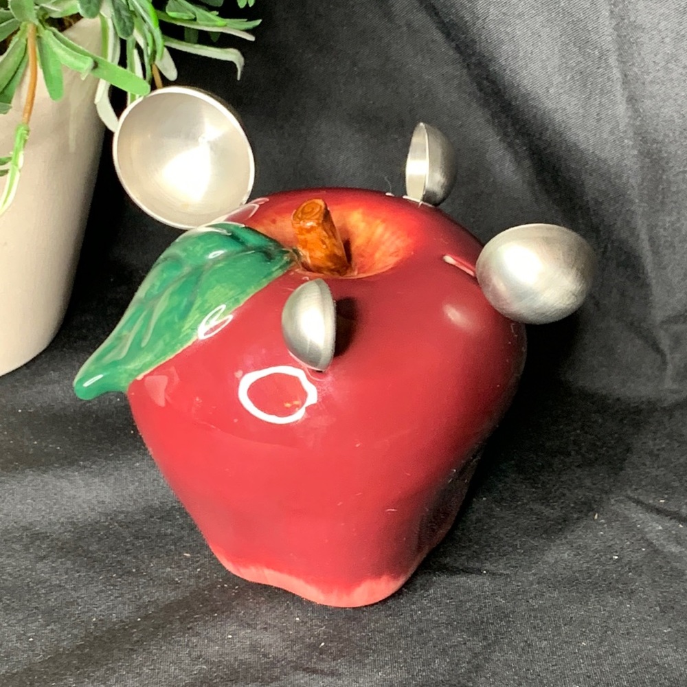 Vintage ceramic red apple measuring spoon holder